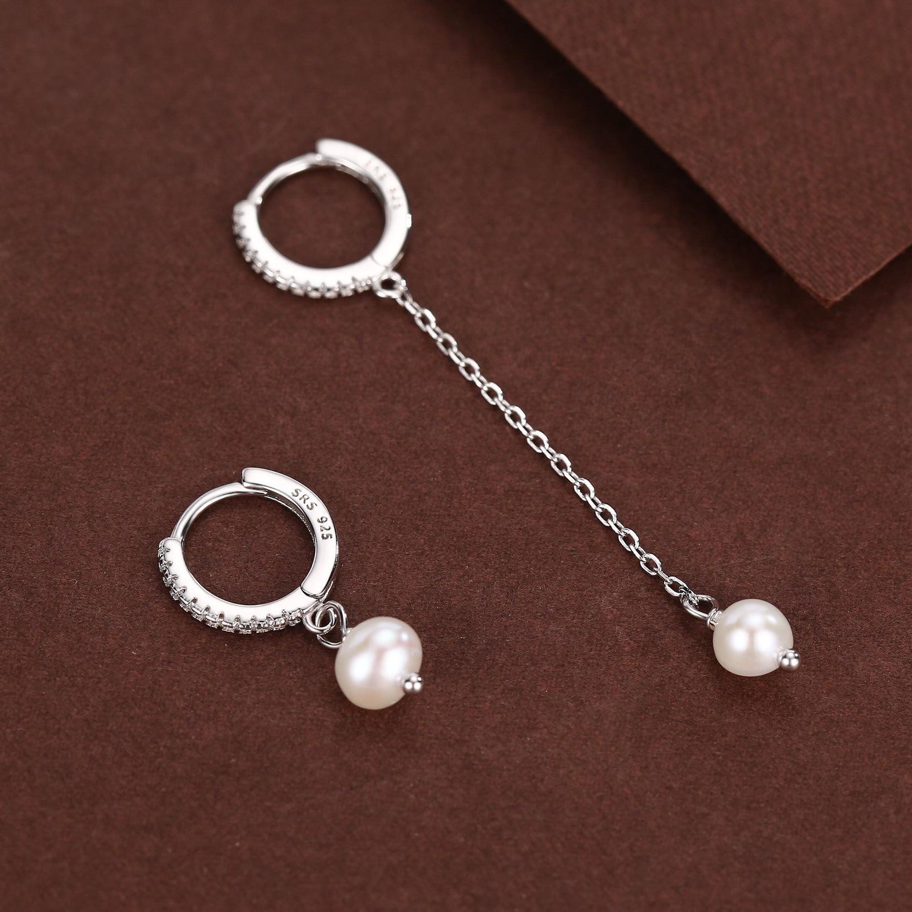 Asymmetric Natural Freshwater Pearl Huggie Hoops Earrings in Sterling Silver