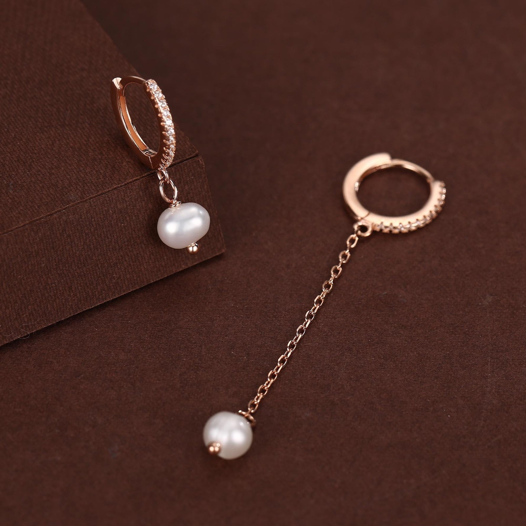 Asymmetric Natural Freshwater Pearl Huggie Hoops Earrings in Sterling Silver