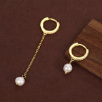 Asymmetric Natural Freshwater Pearl Huggie Hoops Earrings in Sterling Silver