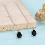 Black CZ Droplet Threader Earrings in Sterling Silver, Silver or Gold, 5x7mm Pear Cut CZ Long Ear Threaders, Sparkly CZ Threaders