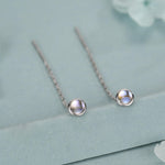 4mm Simulated Moonstone Dot Threader Earrings in Sterling Silver, Lab Moonstone Pull Through Ear Threaders, Silver or Gold, Chain Earrings