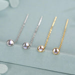 4mm Simulated Moonstone Dot Threader Earrings in Sterling Silver, Lab Moonstone Pull Through Ear Threaders, Silver or Gold, Chain Earrings