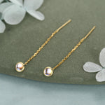 4mm Simulated Moonstone Dot Threader Earrings in Sterling Silver, Lab Moonstone Pull Through Ear Threaders, Silver or Gold, Chain Earrings