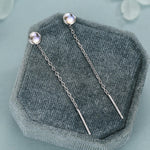 4mm Simulated Moonstone Dot Threader Earrings in Sterling Silver, Lab Moonstone Pull Through Ear Threaders, Silver or Gold, Chain Earrings