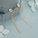 4mm Simulated Moonstone Dot Threader Earrings in Sterling Silver, Lab Moonstone Pull Through Ear Threaders, Silver or Gold, Chain Earrings