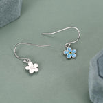 Sterling Silver Enamel Forget-me-not Flower Drop Hook Earrings, Dainty Dangle Forget Me Not Flower Earrings