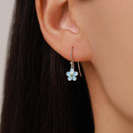 Sterling Silver Enamel Forget-me-not Flower Drop Hook Earrings, Dainty Dangle Forget Me Not Flower Earrings