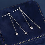 Tiny CZ Starburst Dangle Chain Stud Earrings in Sterling Silver, Silver, Gold or Rose Gold, North Star Earrings, Star Ear Jacket