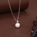 Natural Pearl and CZ Bezel Necklace in Sterling Silver, Silver or Gold or Rose Gold, Genuine Freshwater Pearl Pendant Necklace