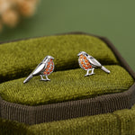 Crystal Robin Bird Stud Earrings in Sterling Silver, British Bird Earrings, Nature Inspired Animal Earrings, CZ Robin Stud