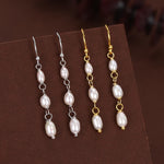 Oval Freshwater Pearl Trio Drop Hook Earrings in Sterling Silver, Silver or Gold, Irregular Shape Pearl Drop Earrings, Natural Pearls