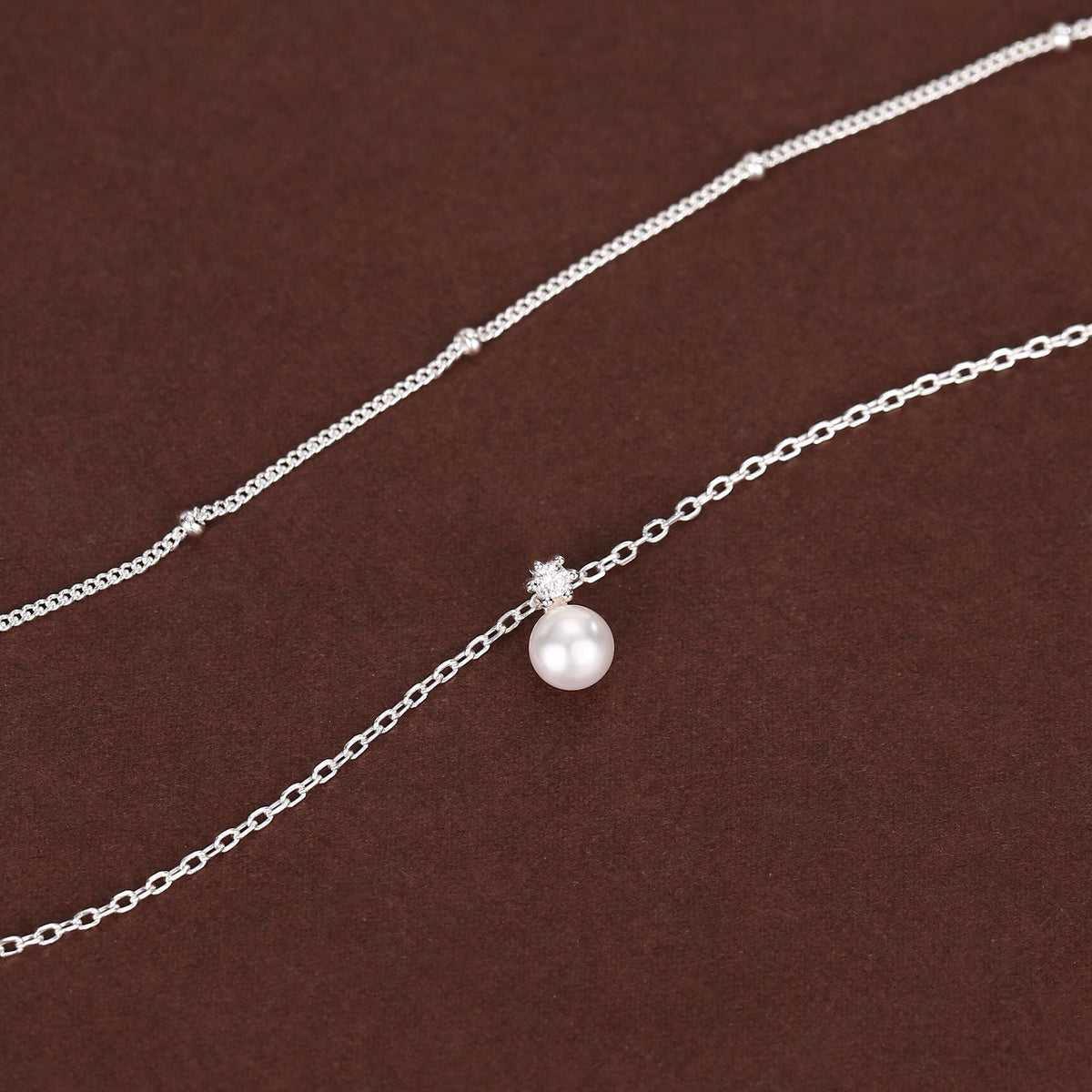 Genuine Freshwater Pearl Double Layer Pendant Necklace in Sterling Silver