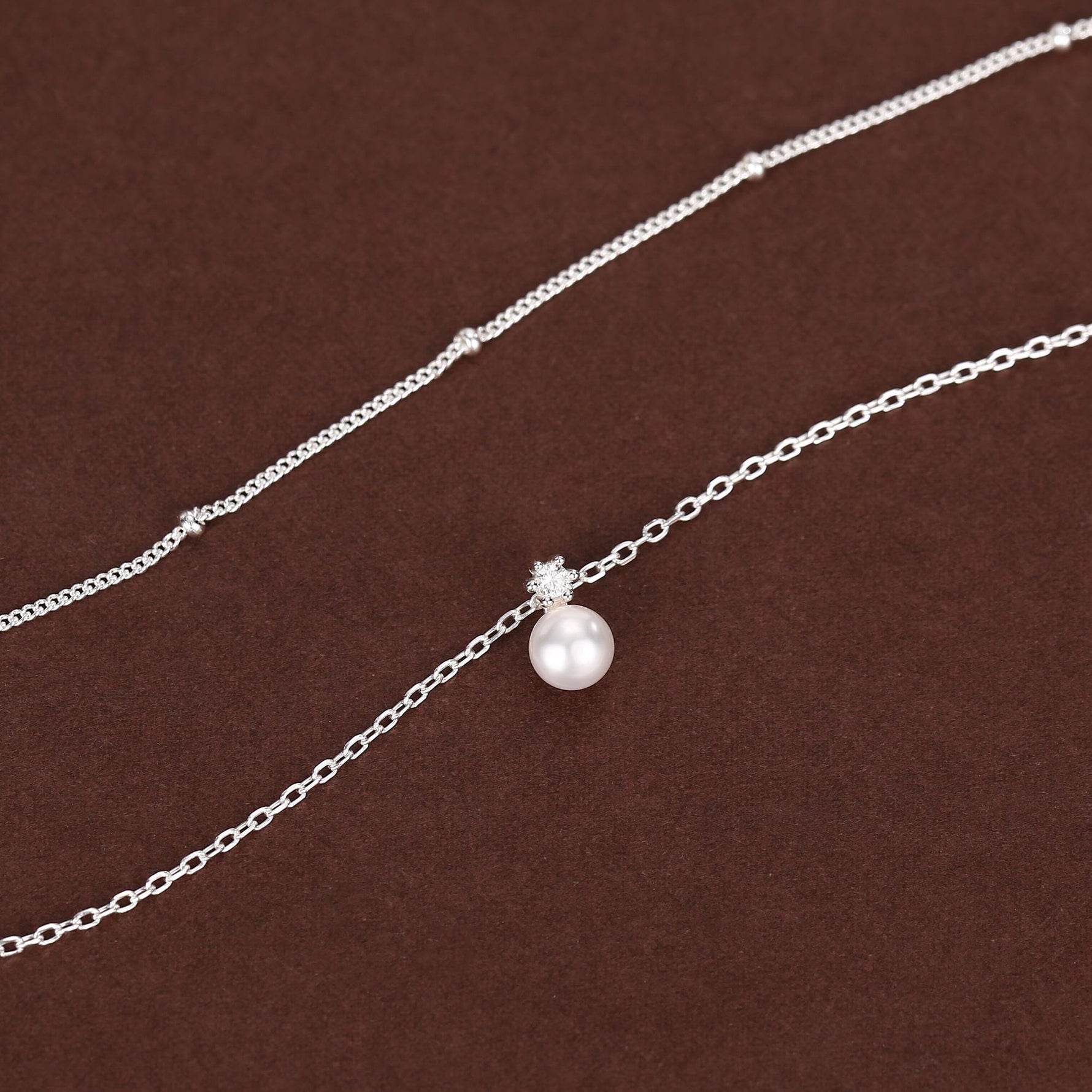 Genuine Freshwater Pearl Double Layer Pendant Necklace in Sterling Silver