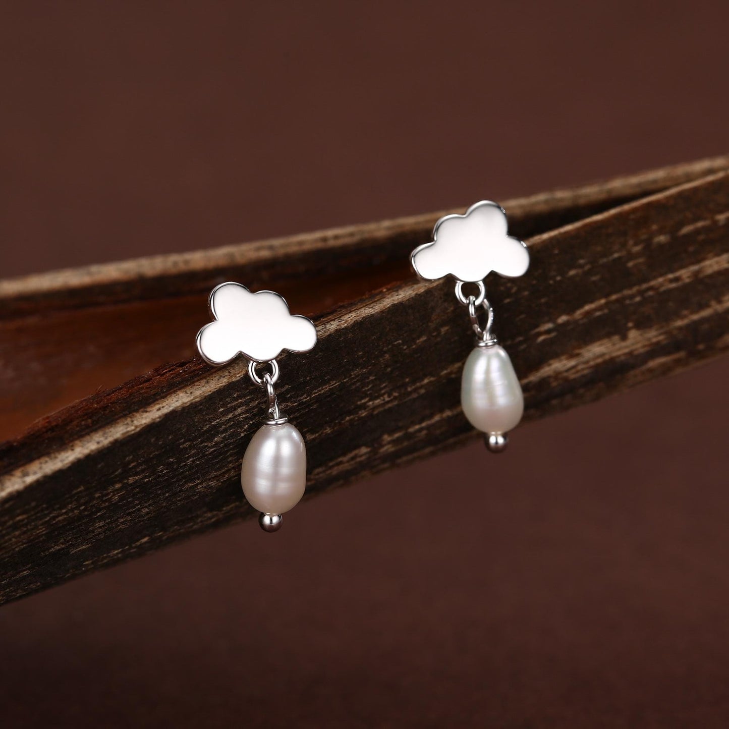 Dainty Cloud and Natural Pearl Raindrop Stud Earrings in Sterling Silver, Silver or Gold, Cloud Earrings, Freshwater Pearl Droplet Earrings