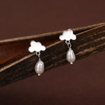 Dainty Cloud and Natural Pearl Raindrop Stud Earrings in Sterling Silver, Silver or Gold, Cloud Earrings, Freshwater Pearl Droplet Earrings