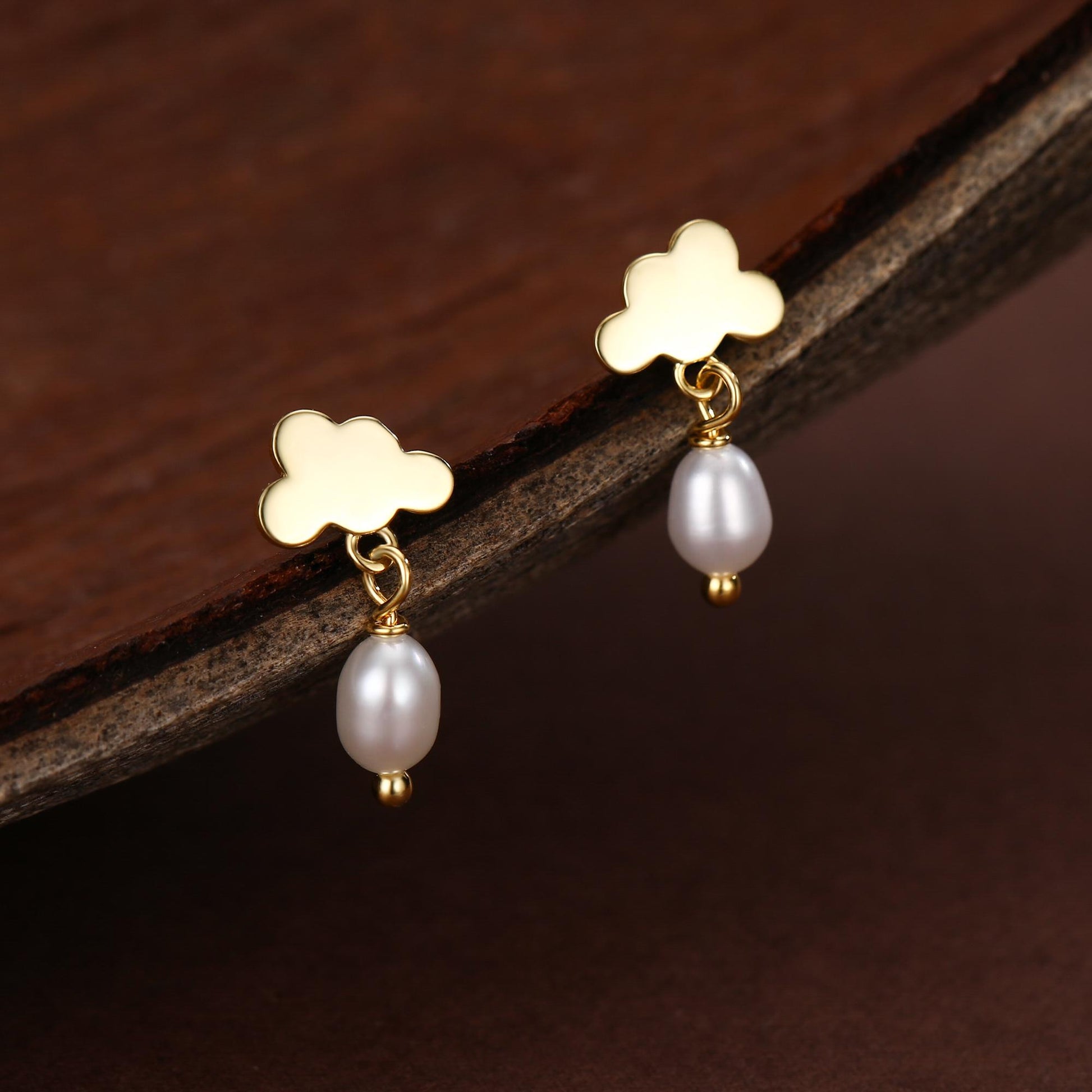 Dainty Cloud and Natural Pearl Raindrop Stud Earrings in Sterling Silver, Silver or Gold, Cloud Earrings, Freshwater Pearl Droplet Earrings