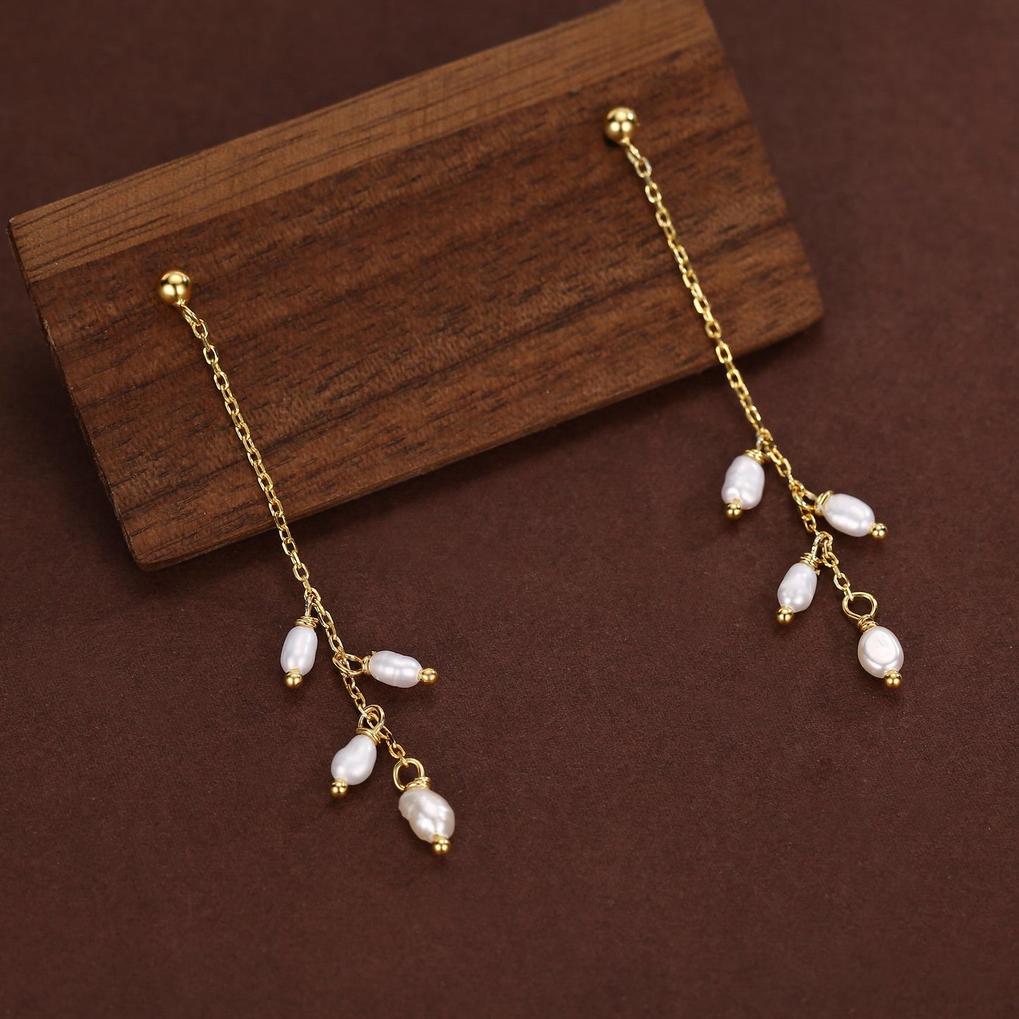 Genuine Freshwater Pearl Drop Earrings in Sterling Silver, Tiny Oval Pearl Long Dangle Earrings, Pearl Stud Dangle Earrings, Silver or Gold