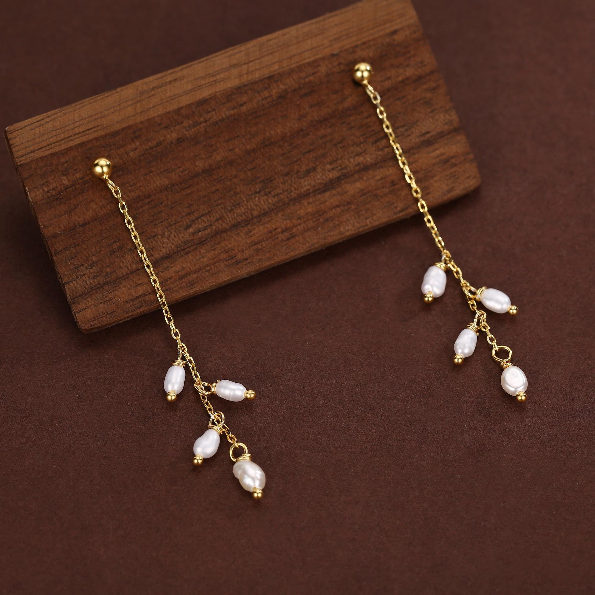 Genuine Freshwater Pearl Drop Earrings in Sterling Silver, Tiny Oval Pearl Long Dangle Earrings, Pearl Stud Dangle Earrings, Silver or Gold