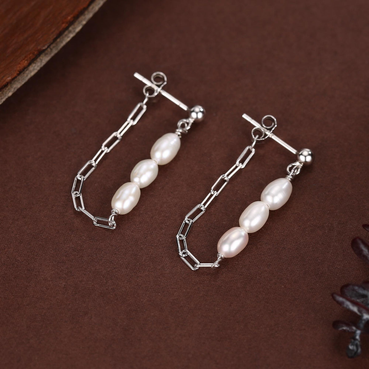 Sterling Silver Genuine Oval Pearl and Chain Jacket Earrings in Sterling Silver