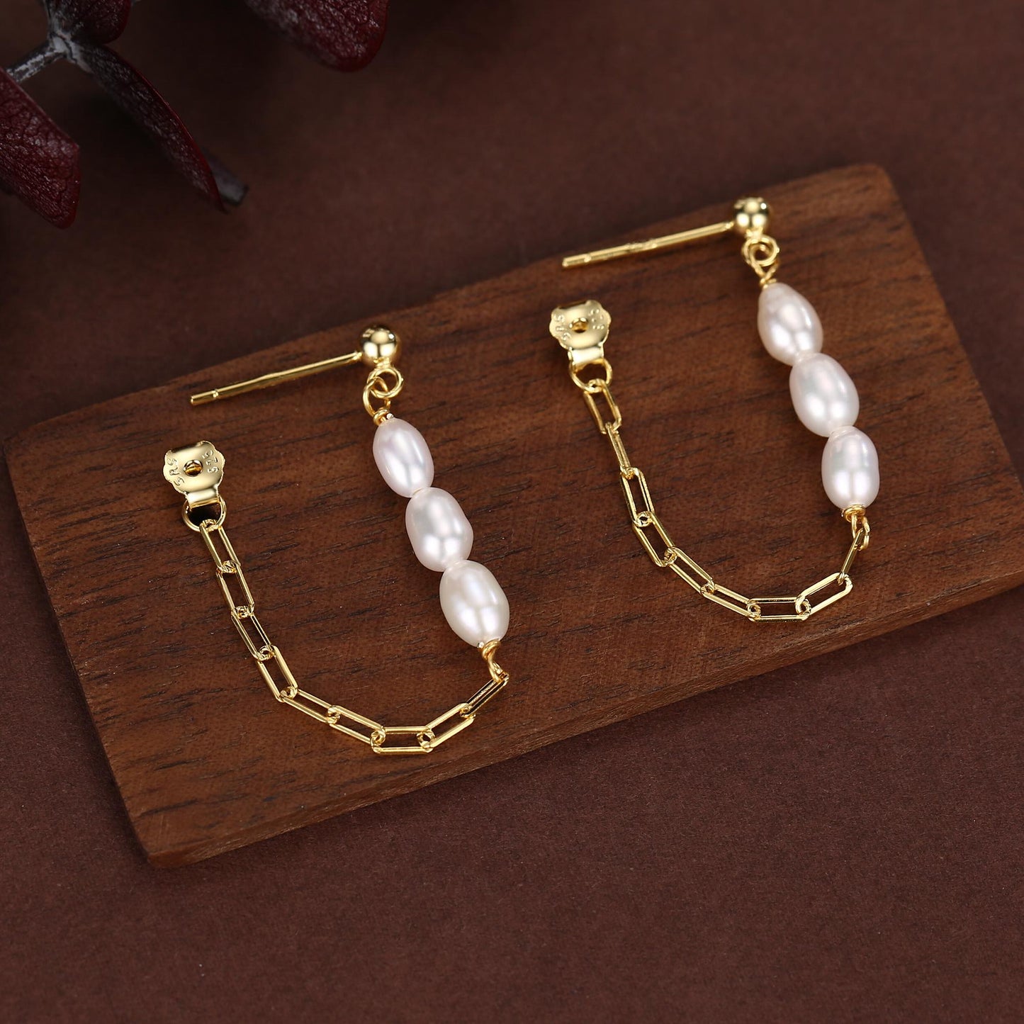 Sterling Silver Genuine Oval Pearl and Chain Earrings in Sterling Silver, Silver or Gold, Tiny Ear Jacket, Dainty Jewellery