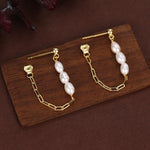 Sterling Silver Genuine Oval Pearl and Chain Jacket Earrings in Sterling Silver
