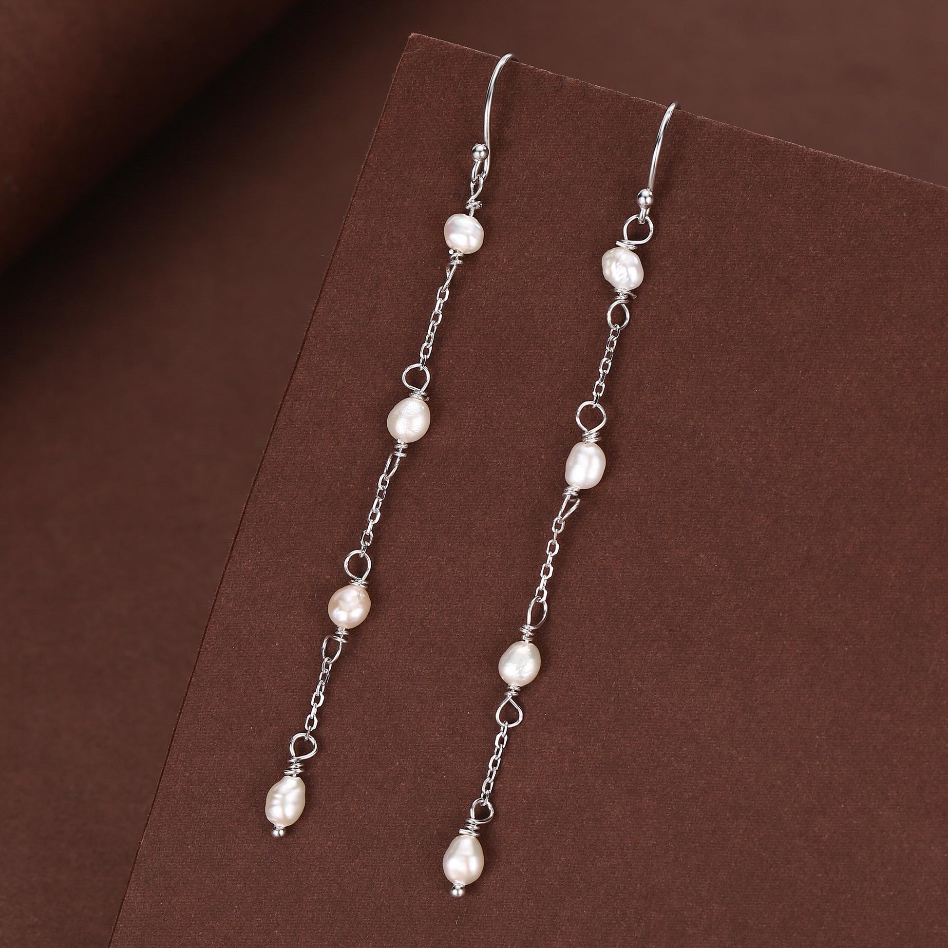 Oval Freshwater Pearl Long Drop Hook Earrings in Sterling Silver, Silver or Gold, Irregular Shape Pearl Drop Earrings, Natural Pearls