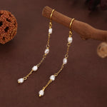 Oval Freshwater Pearl Long Drop Hook Earrings in Sterling Silver