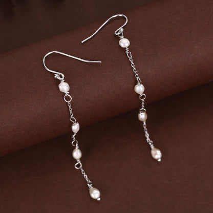 Oval Freshwater Pearl Long Drop Hook Earrings in Sterling Silver, Silver or Gold, Irregular Shape Pearl Drop Earrings, Natural Pearls