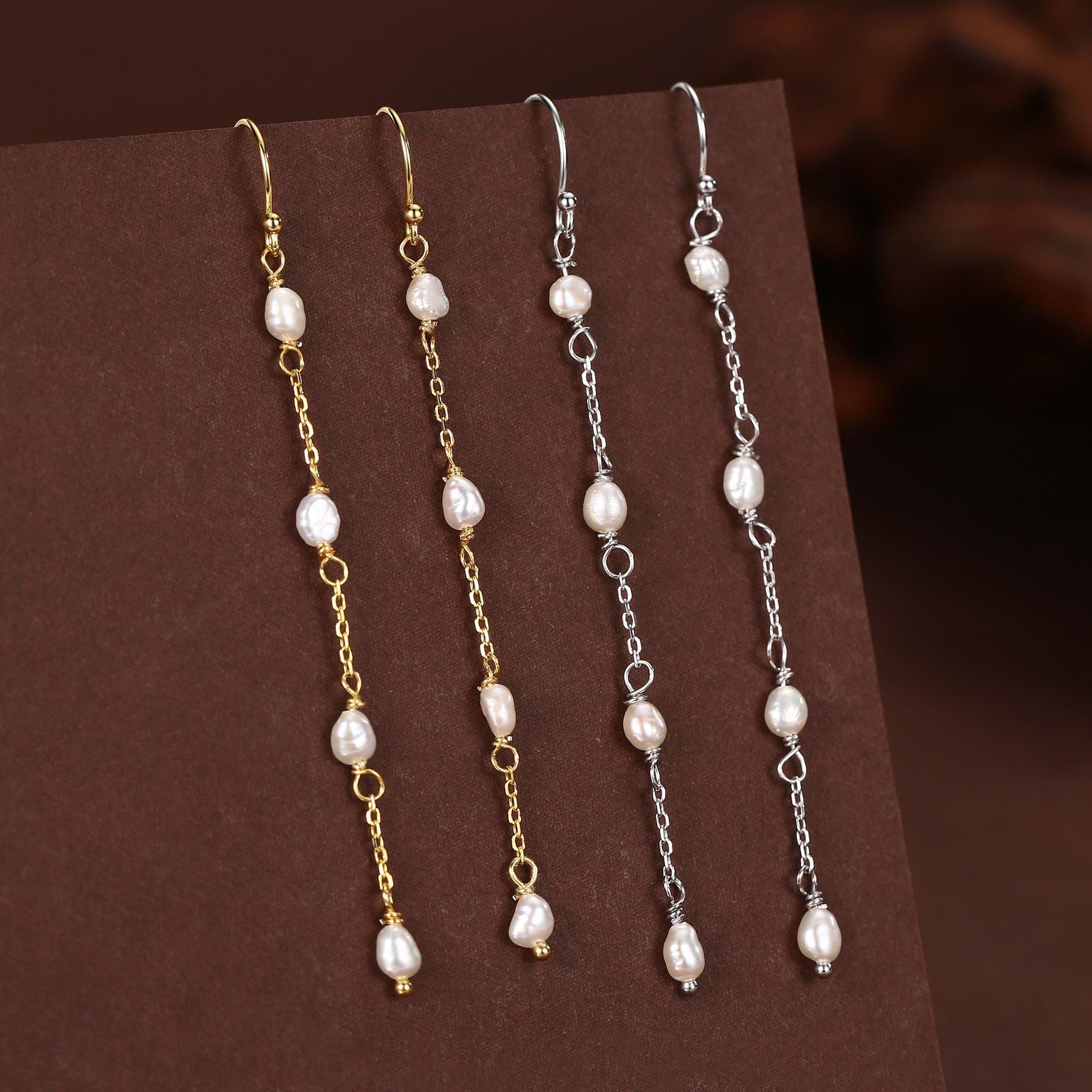 Oval Freshwater Pearl Long Drop Hook Earrings in Sterling Silver