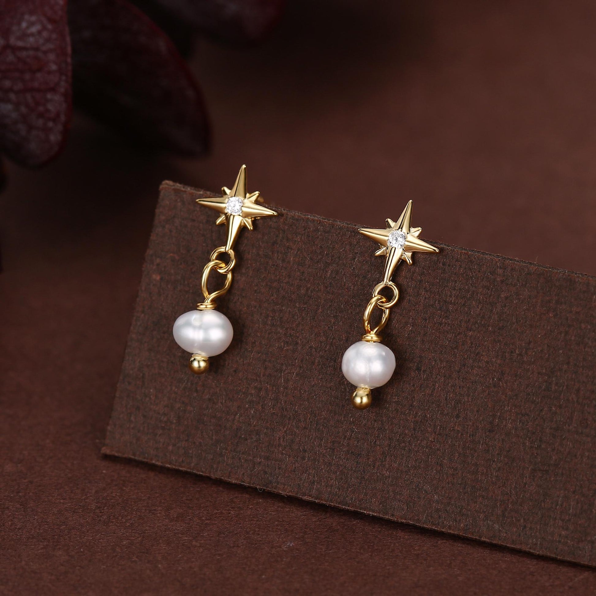 Starburst and Tiny Dangle Pearl Stud Earrings in Sterling Silver, Silver, Gold or Rose Gold, Star Earrings, Sunburst Earrings, Celestial