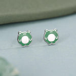 Hand Painted Enamel Frog Stud Earrings in Sterling Silver, Kawaii Frog Earrings, Green Frog Earrings, Nature Inspired