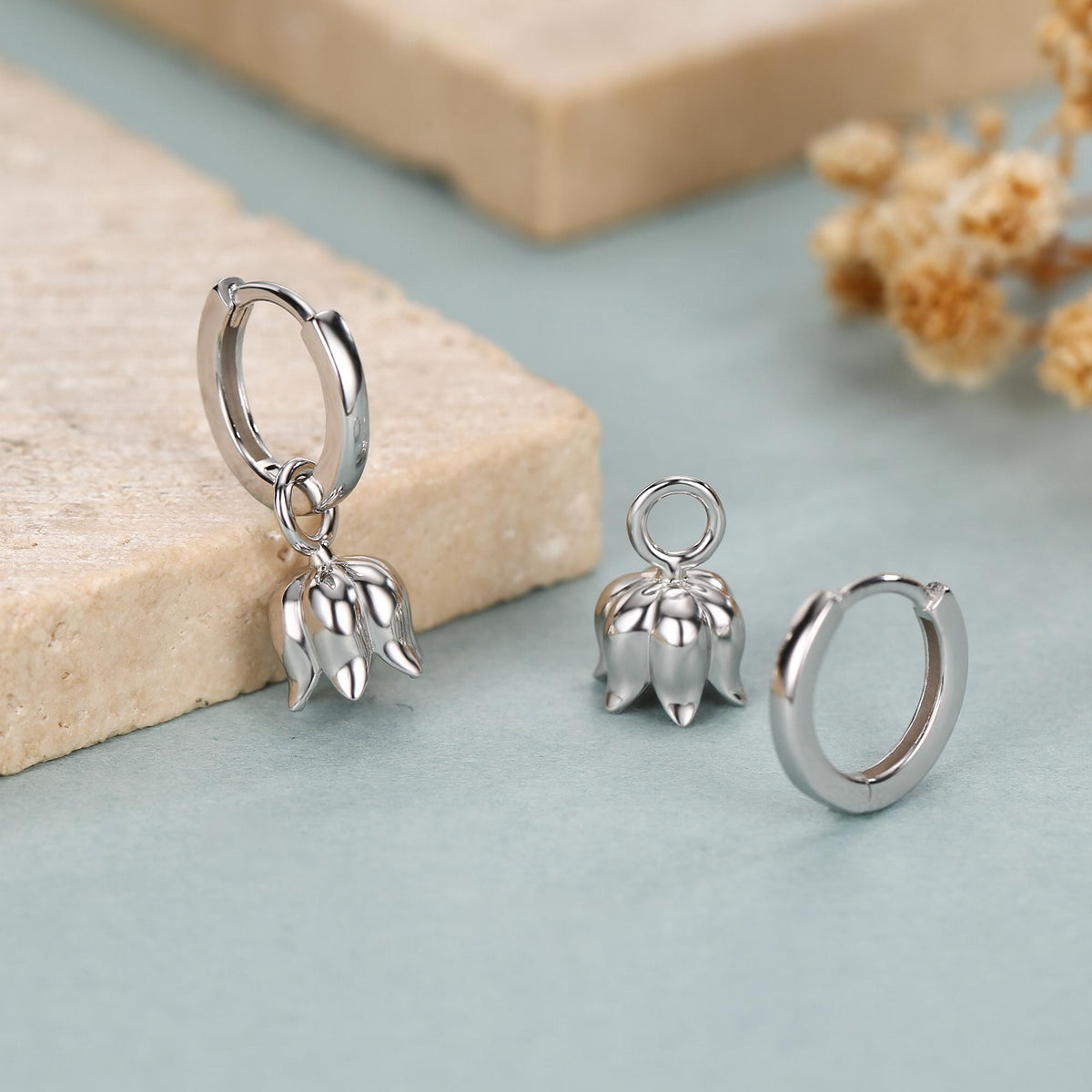 Sterling Silver Lily of the Valley Flower Charms for Hoop Earrings