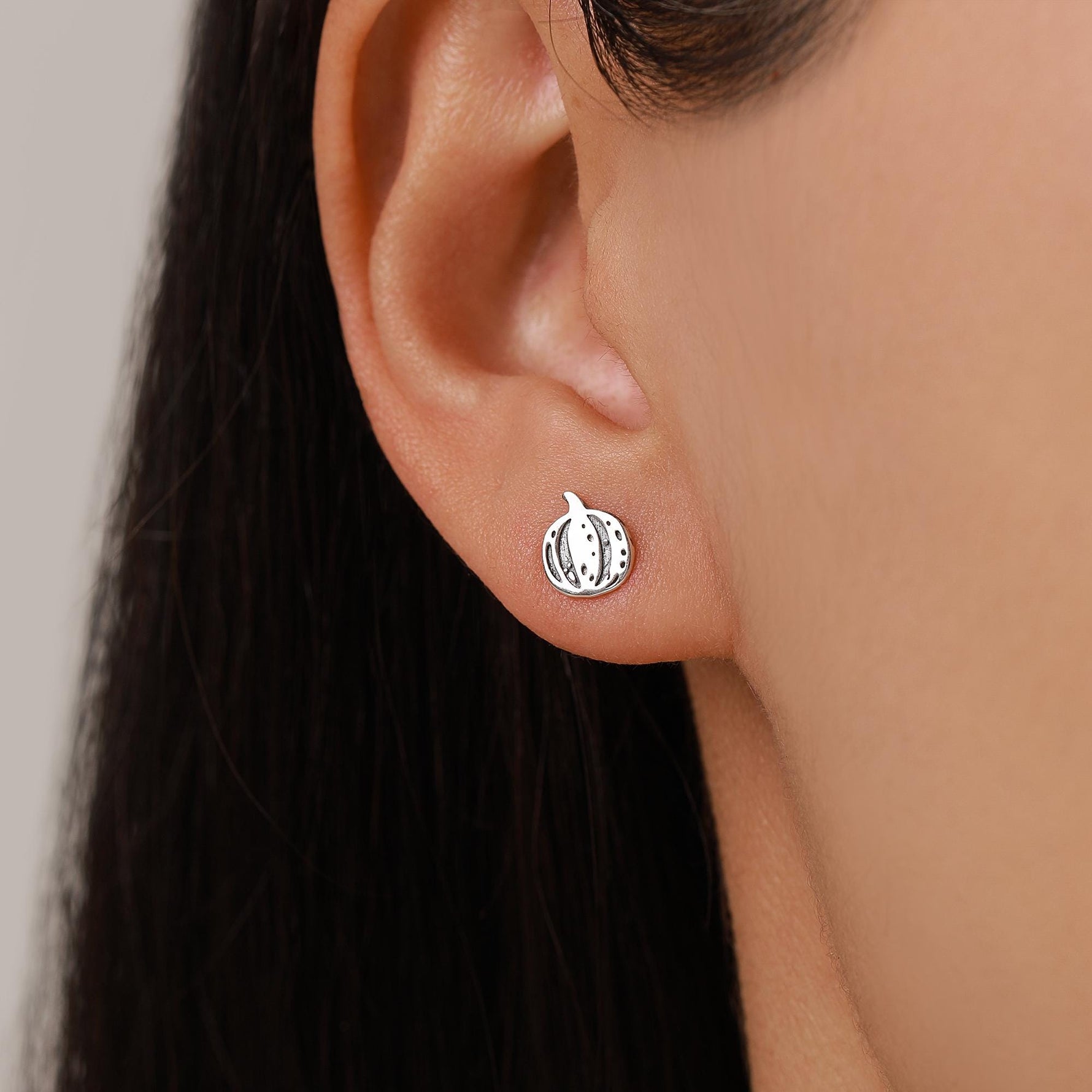 Pumpkin Squash Stud Earrings in Sterling Silver, Silver, Gold or Rose Gold, Small Stripy Pumpkin Earrings, Halloween Earrings