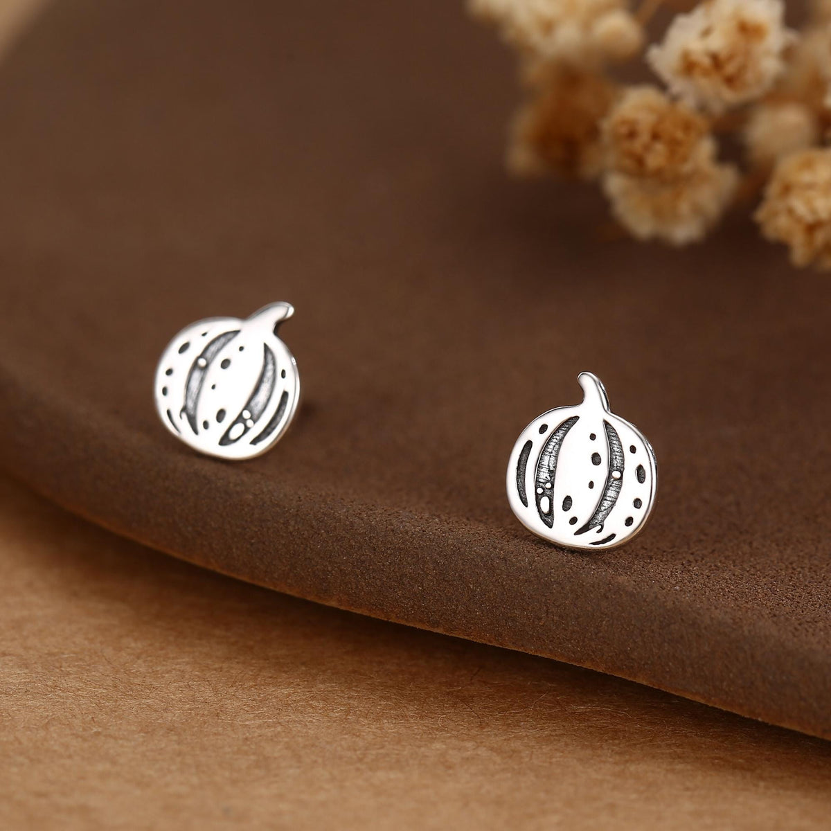 Pumpkin Squash Stud Earrings in Sterling Silver, Silver, Gold or Rose Gold, Small Stripy Pumpkin Earrings, Halloween Earrings