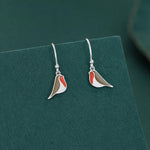 Enamel Robin Bird Drop Hook Earrings in Sterling Silver, Sterling Silver Enamel Robin Earrings, Nature Inspired