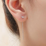 Aurora Borealis Four CZ Flower Threader Earrings in Sterling Silver, Hydrangea AB Crystal Ear Threaders, Trefoil Moonstone Earrings