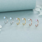 Blue Opal Open Huggie Hoop Earrings in Sterling Silver, Pull Through C Hoops
