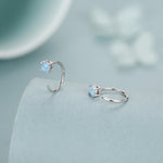 Blue Opal Open Huggie Hoop Earrings in Sterling Silver, Pull Through C Hoops