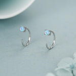 Blue Opal Open Huggie Hoop Earrings in Sterling Silver, Pull Through C Hoops
