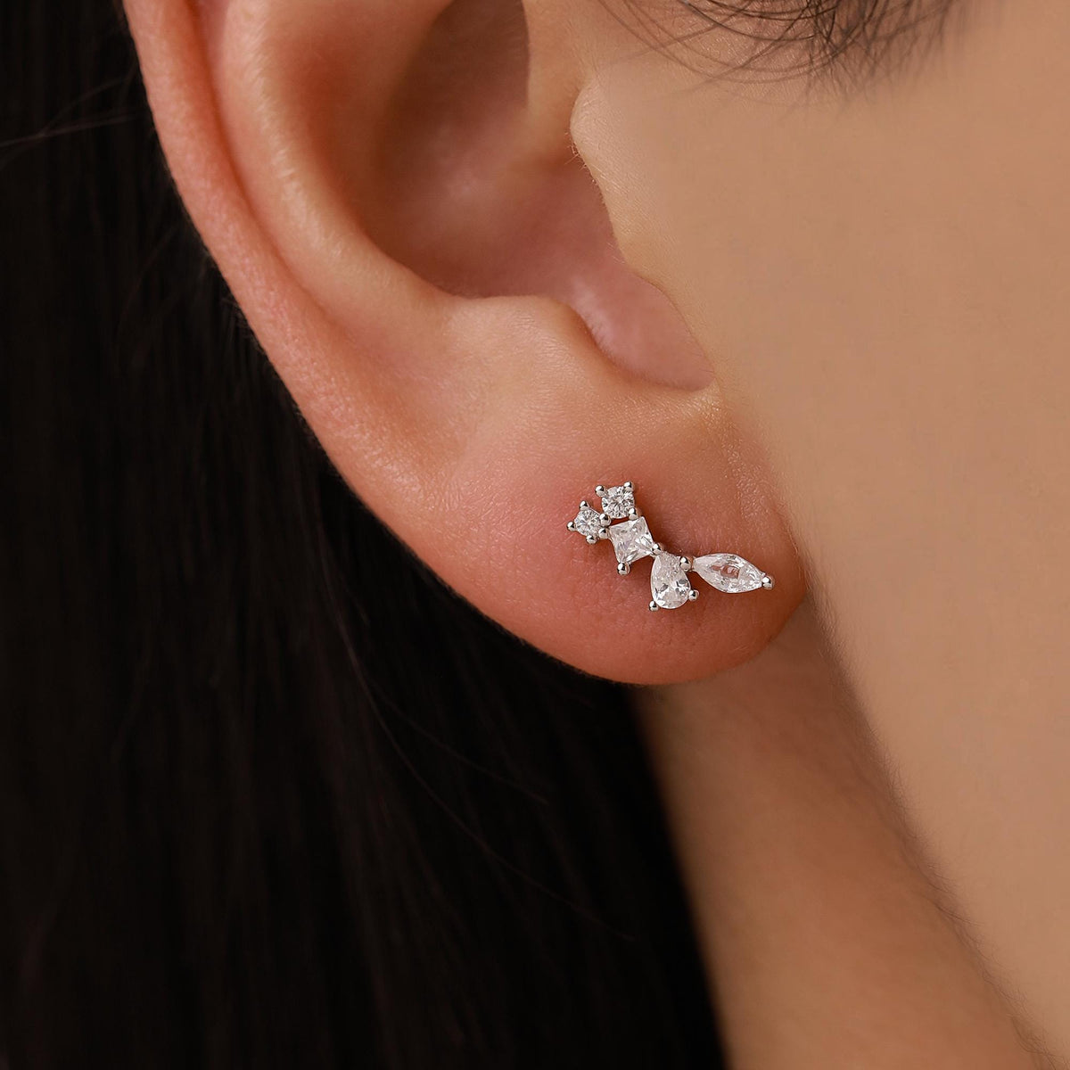 Sterling Silver CZ Cluster 18G Screw Back Stud Earrings