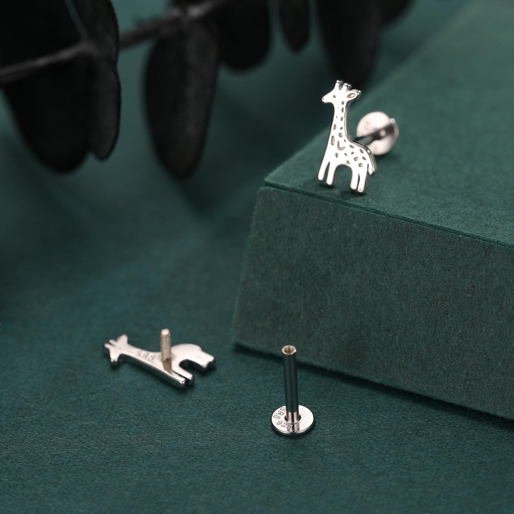 Sterling Silver Giraffe 16G Flat Back Labret Earrings, Animal