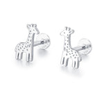 Sterling Silver Giraffe 16G Flat Back Labret Earrings, Animal