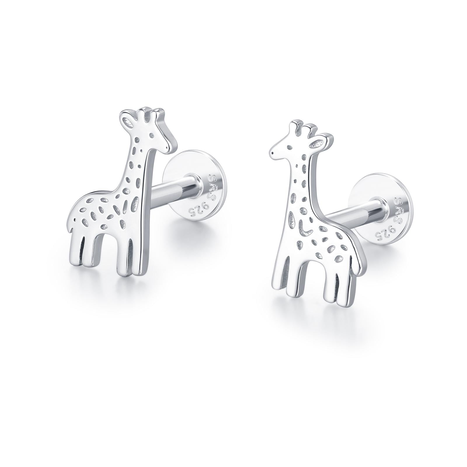 Sterling Silver Giraffe 16G Flat Back Labret Earrings, Animal