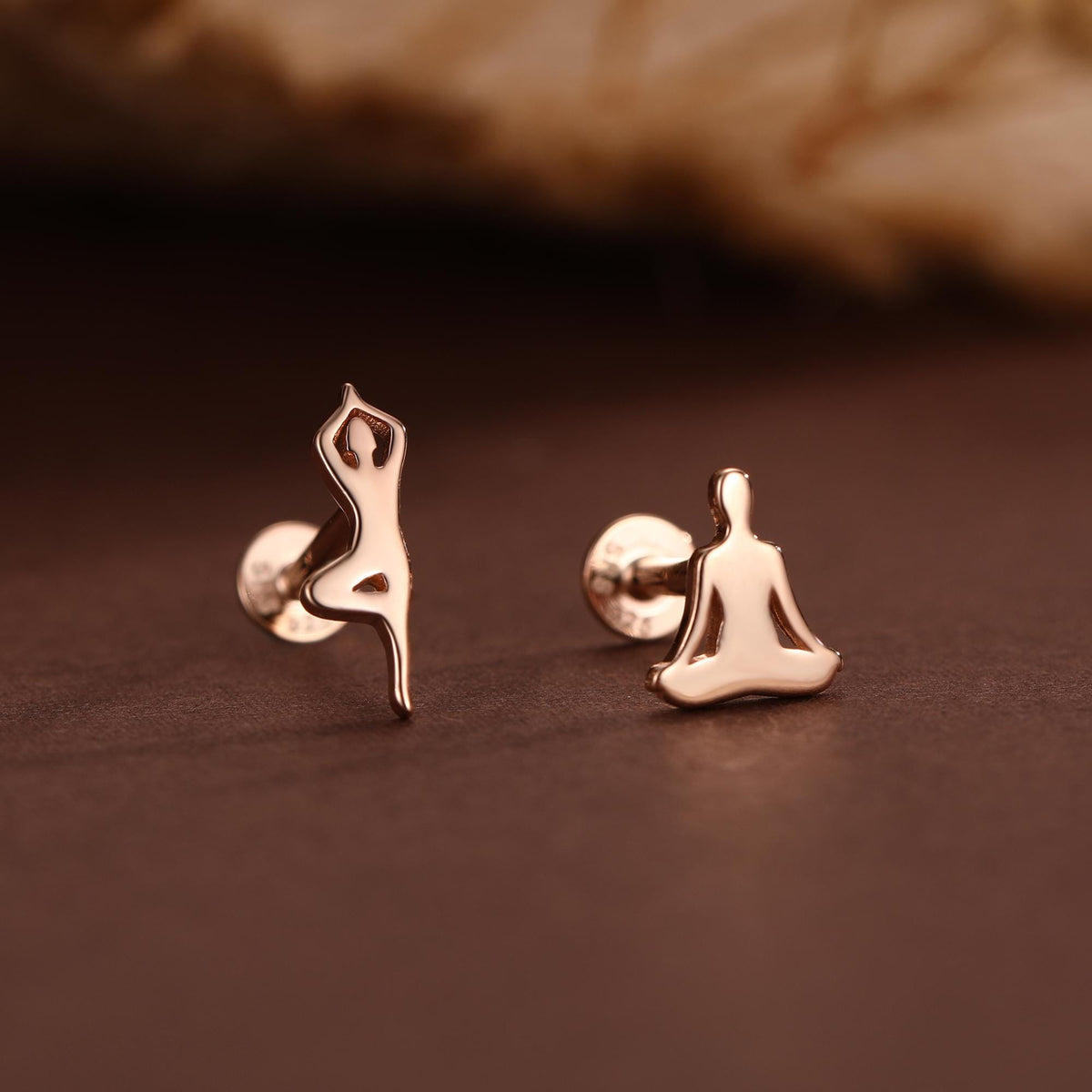 Sterling Silver Yoga Pose 16G Flat Back Labret Earrings