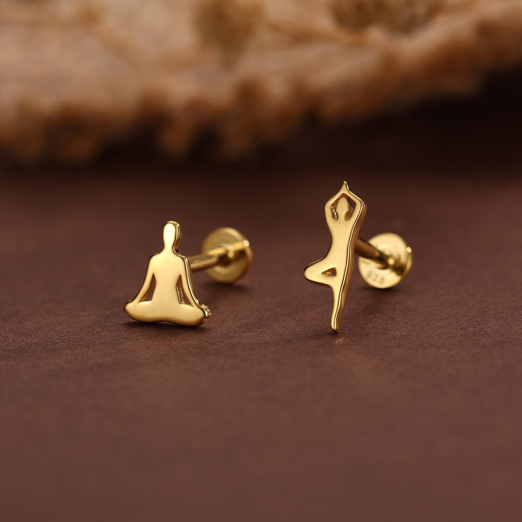 Sterling Silver Yoga Pose 16G Flat Back Labret Earrings