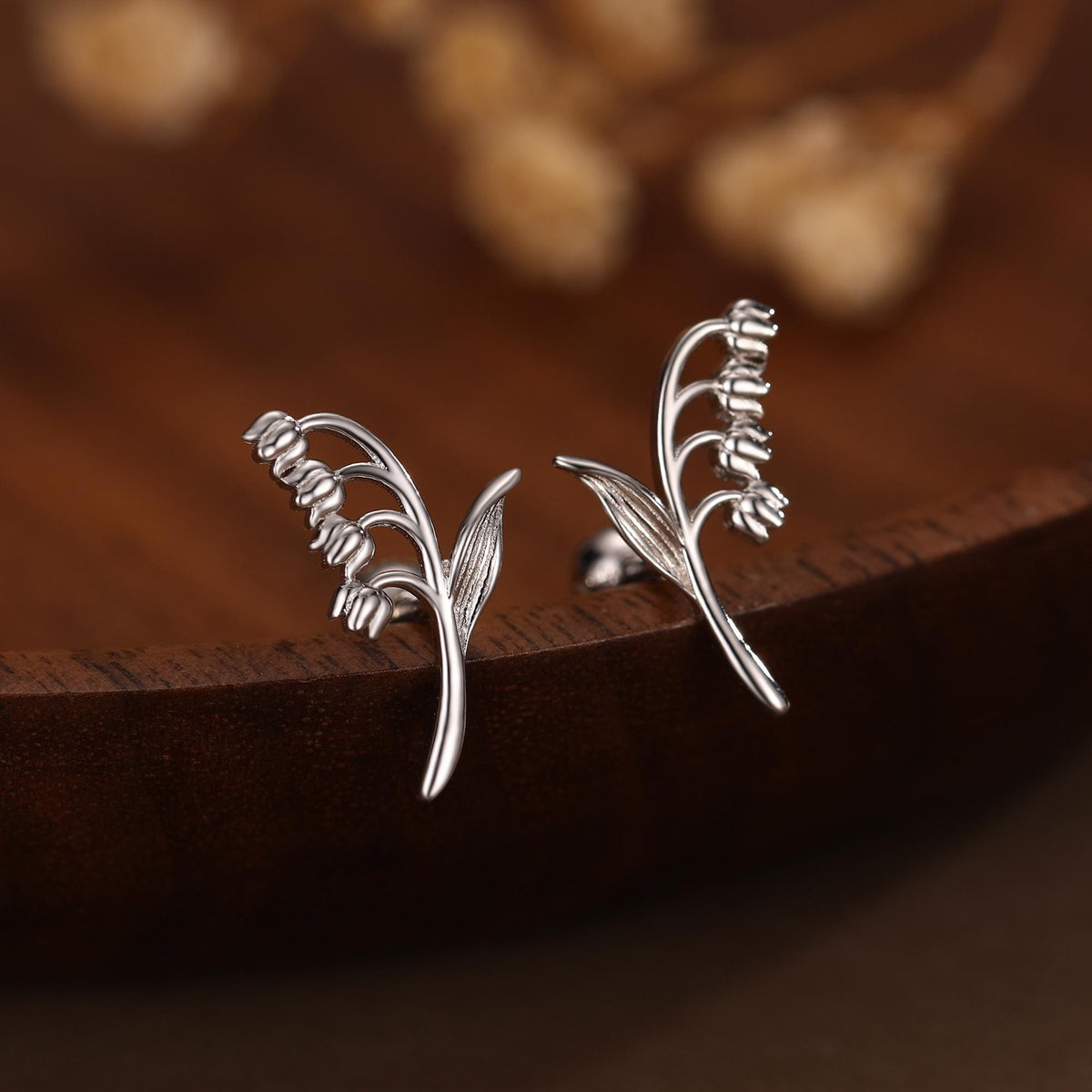 Sterling Silver Lily of the Valley 18G Screw Back Stud Earrings