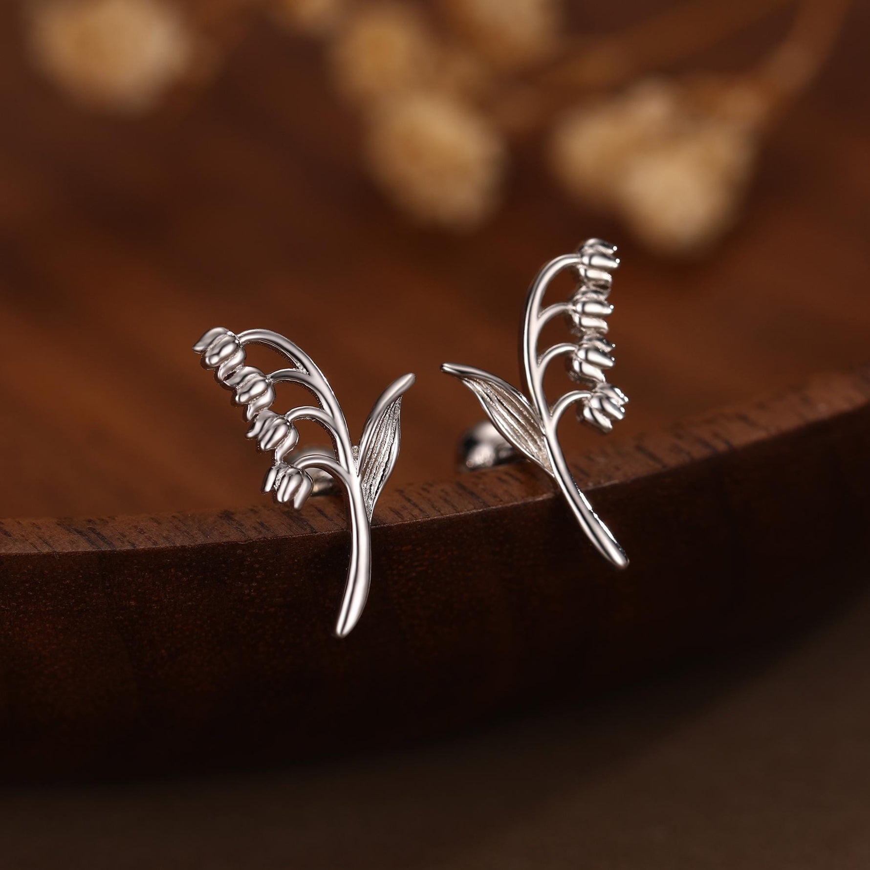 Sterling Silver Lily of the Valley 18G Screw Back Stud Earrings