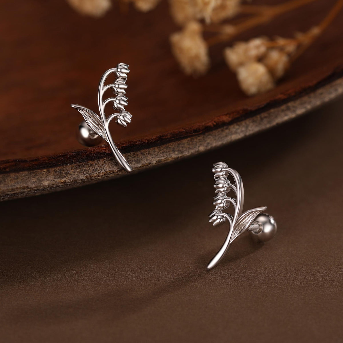 Sterling Silver Lily of the Valley 18G Screw Back Stud Earrings