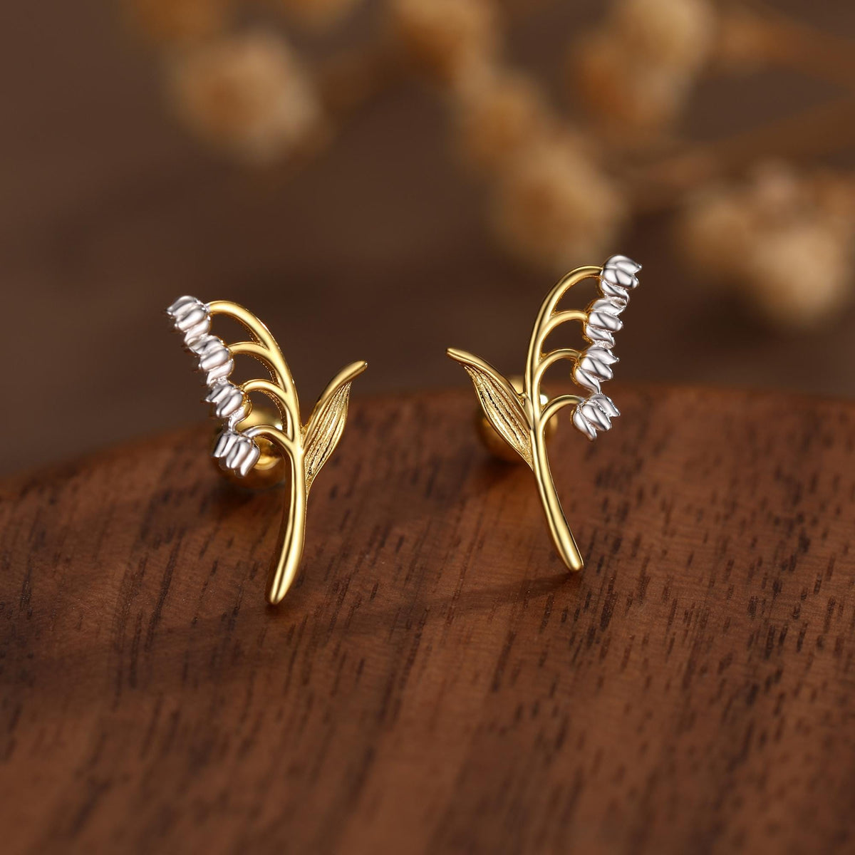 Sterling Silver Lily of the Valley 18G Screw Back Stud Earrings