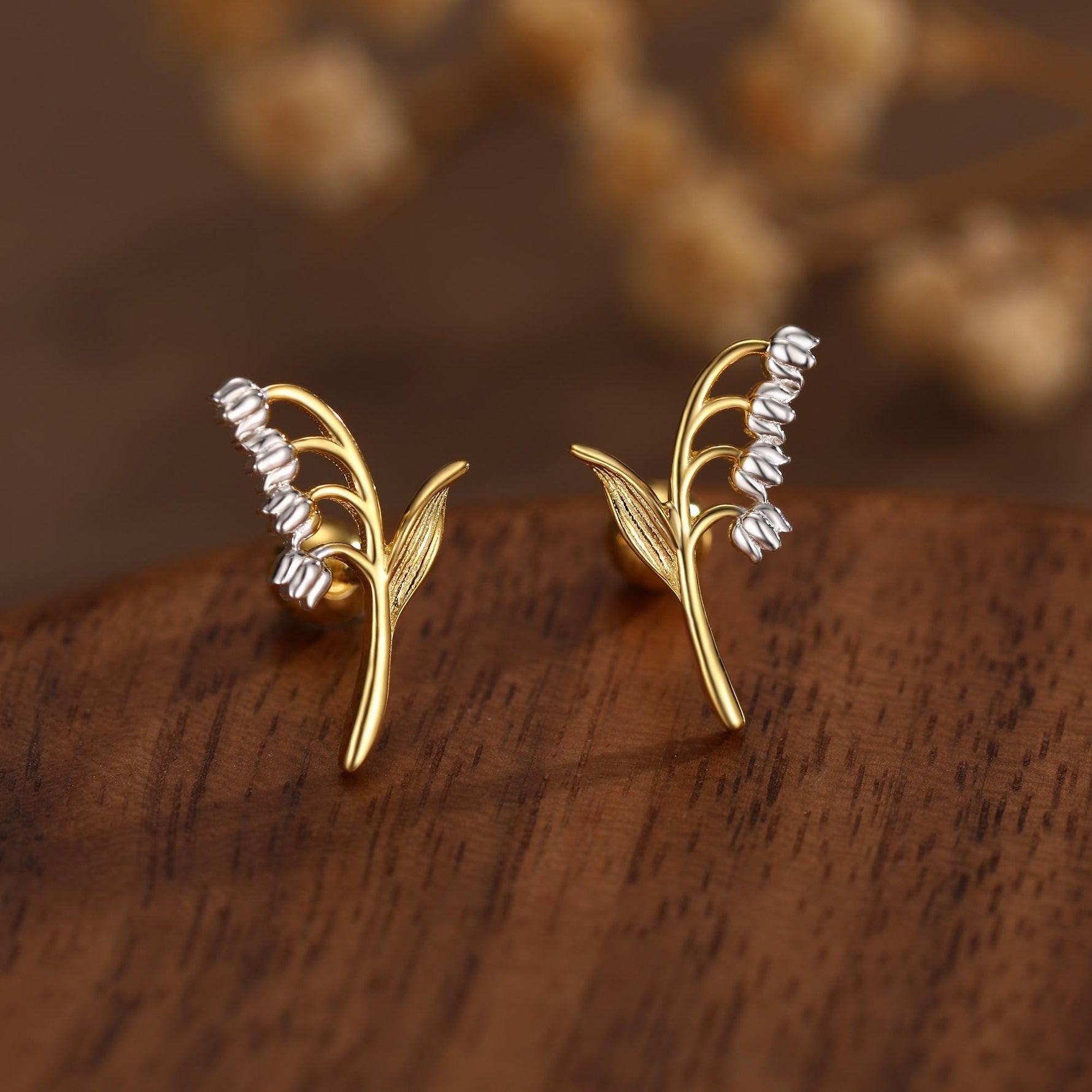 Sterling Silver Lily of the Valley 18G Screw Back Stud Earrings